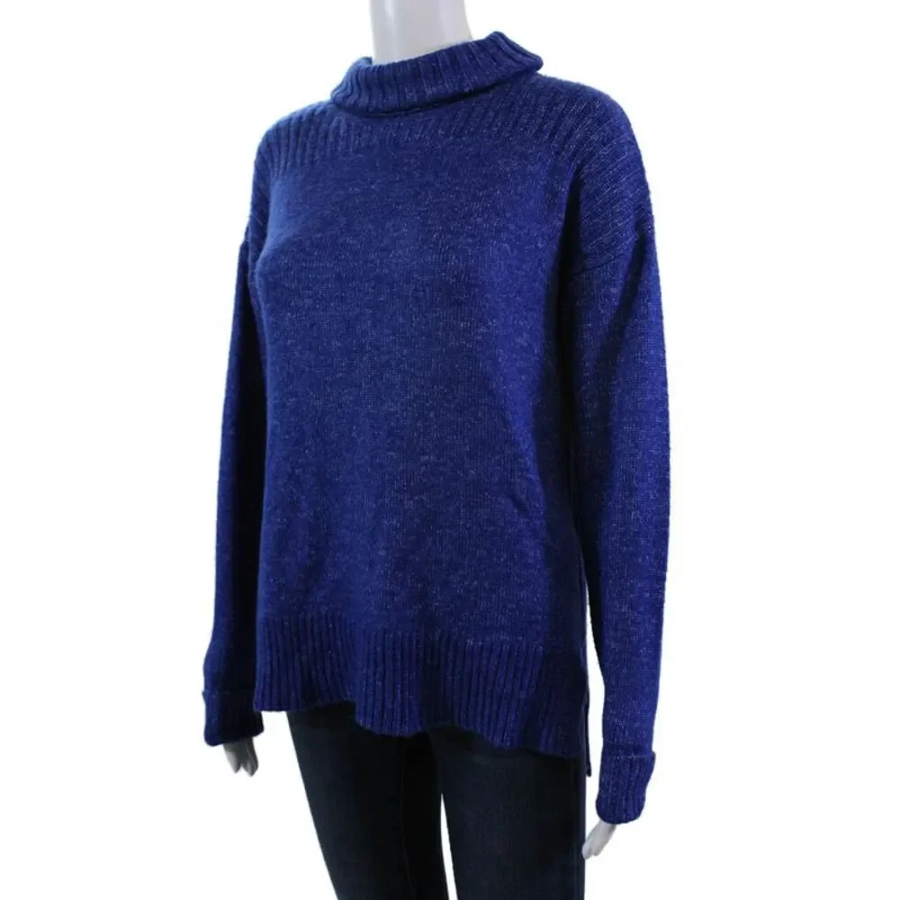 Renuar Womens Long Sleeves Pullover Turtleneck Sweater Lapis Blue Size Medium